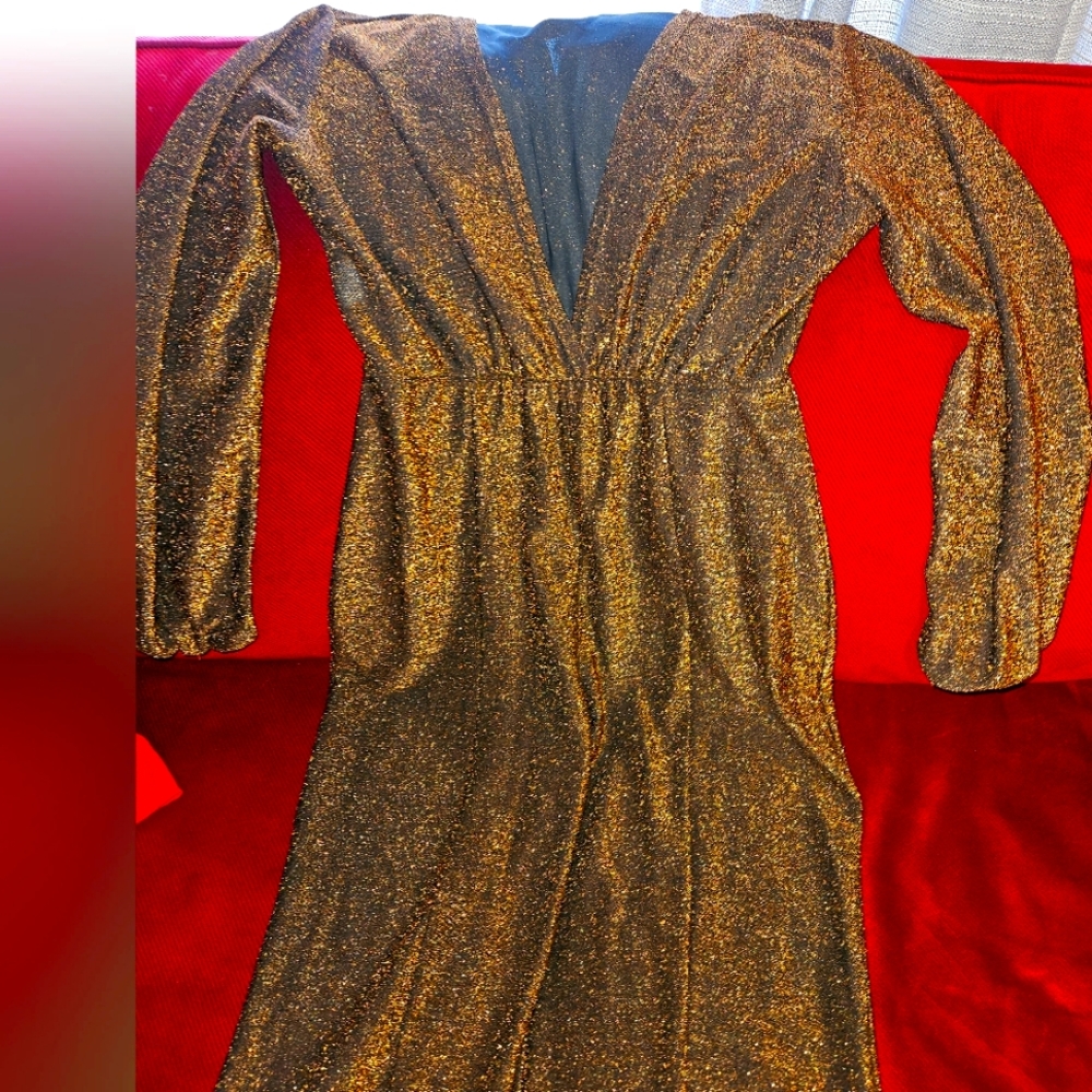 Women's Gold Sexy Sparkly Sequin Elegant, One Piece Jumpsuit; Large